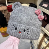 Cute Kitty With Bow Knitted Beanie