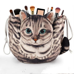 Purrfect Plush Cat Drawstring Makeup Bag