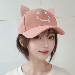 Mischief Embroidered Cat Ear Cap