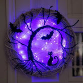 Spooky Black Cat Glowing Wreath