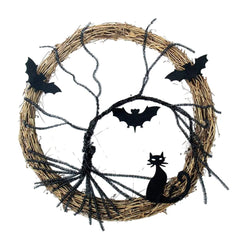 Spooky Black Cat Glowing Wreath