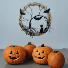 Spooky Black Cat Glowing Wreath