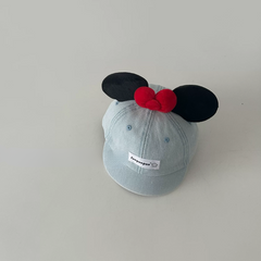 Adorable Bow & Ears Denim Short Brim Cap For Kids
