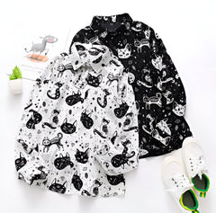 Slim Cut Chiffon Cat Print Shirt