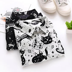 Slim Cut Chiffon Cat Print Shirt
