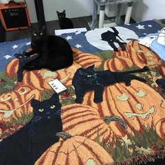 Spooky Cat Pumpkin Tapestry