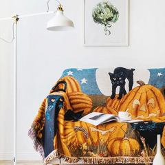 Spooky Cat Pumpkin Tapestry