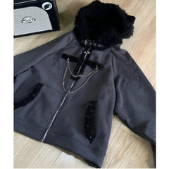 Gothic Punk Chain Cat Ears Hoodie