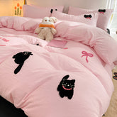 Kawaii Cat Embroidered Bedding Set