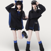 Jirai Kei Cat Ear Suit Blue Plaid