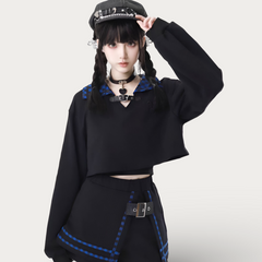 Jirai Kei Cat Ear Suit Blue Plaid