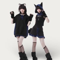Jirai Kei Cat Ears Summer Hoodie Set