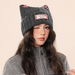 Cute Ribbon Cat Ear Winter Beanie