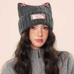 Cute Ribbon Cat Ear Winter Beanie