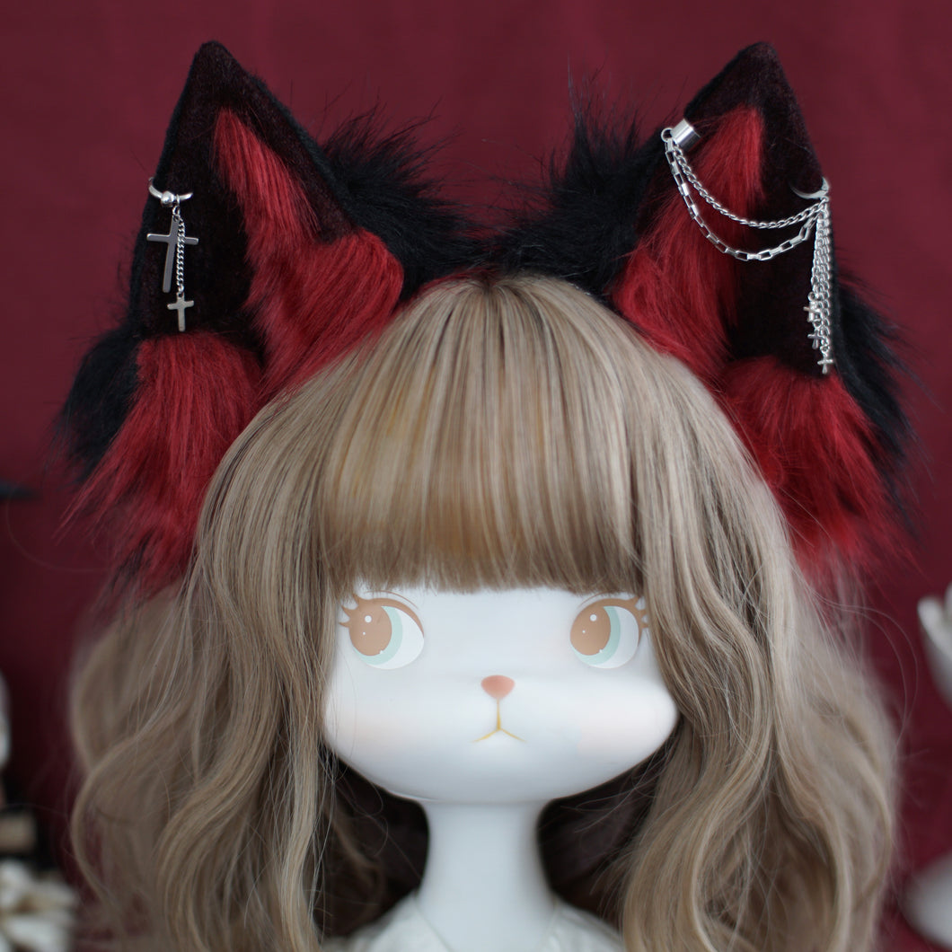 Gothic Furry Cat Ears Headband [Handmade]