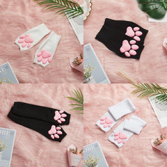 3D Pink Cat Paw Gloves & Stockings