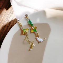 Cat In The Garden Dangling Earrings