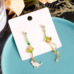 Cat In The Garden Dangling Earrings