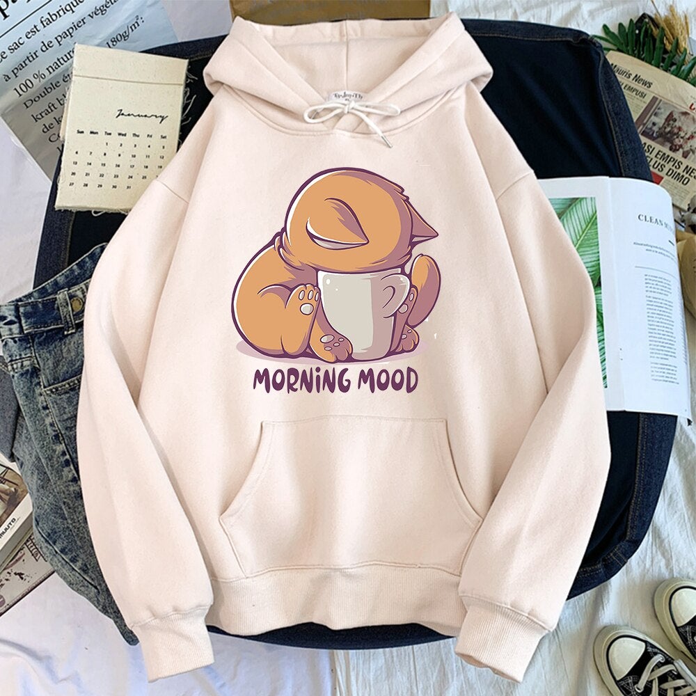 Kitty Morning Mood Hoodie [Plus Sizes Available]