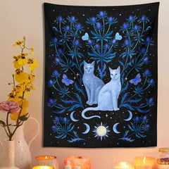 Divine Thistle Cat Tapestry for Mystical Home Aura