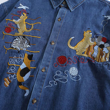 Load image into Gallery viewer, Retro Cat Embroidery Denim Shirt

