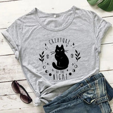 Load image into Gallery viewer, Creature Of The Night Black Cat T-shirt [Plus Sizes Available]
