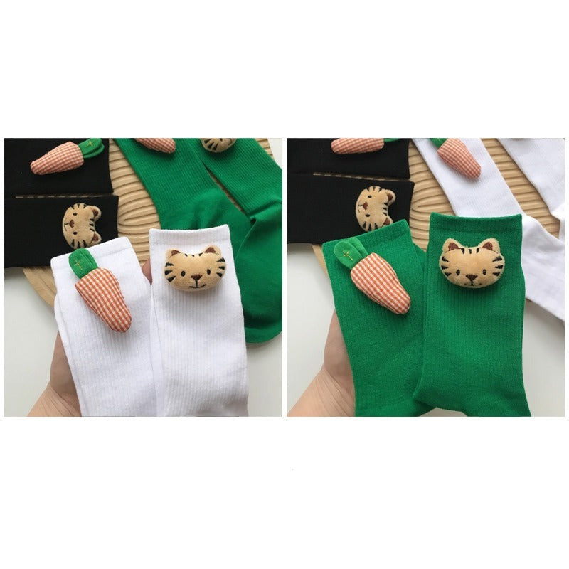 Cartoon Cat & Carrot Socks