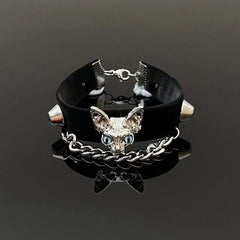 🎁 FREE - Gothic Cat Motif Spiked Bracelet