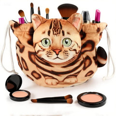 Purrfect Plush Cat Drawstring Makeup Bag