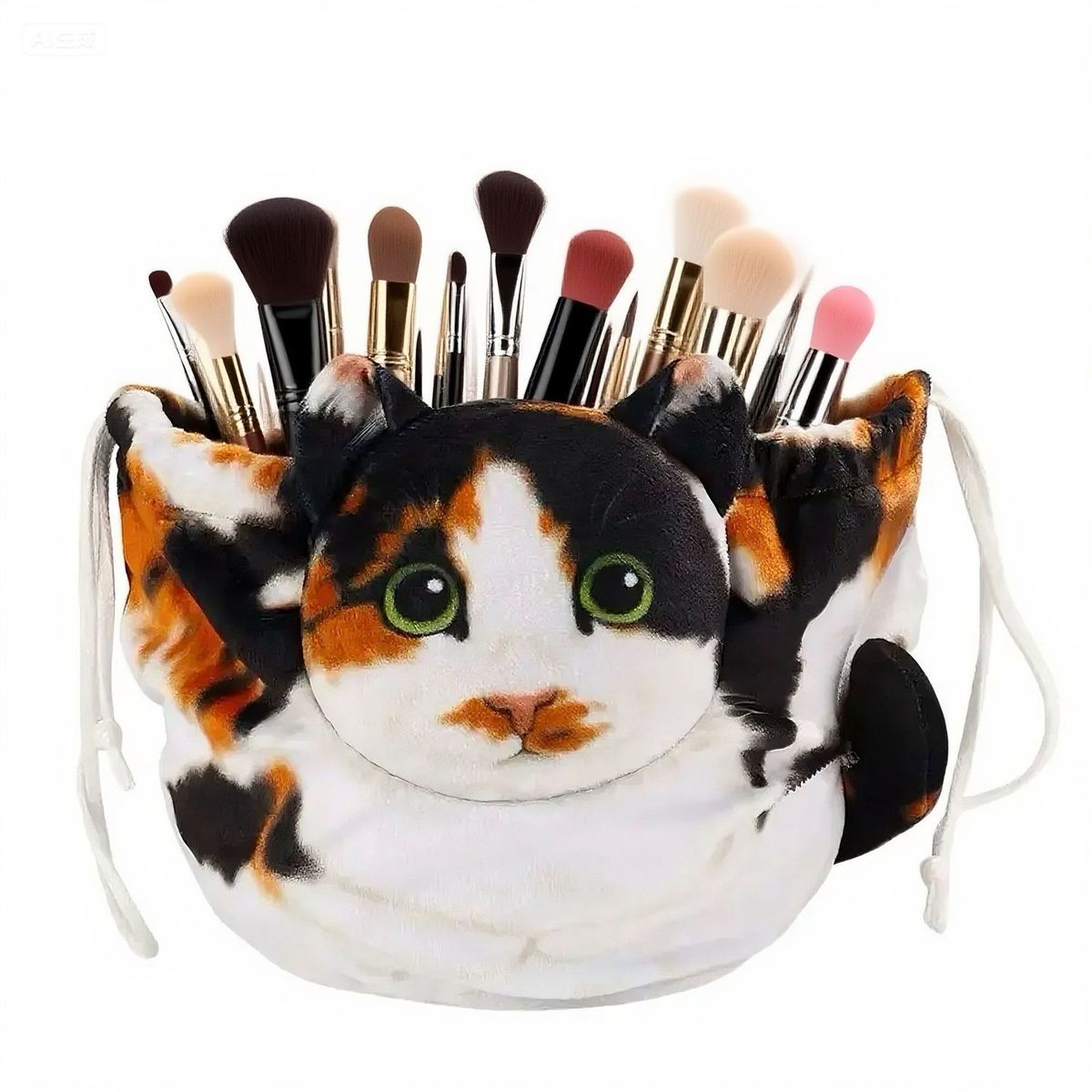 Purrfect Plush Cat Drawstring Makeup Bag