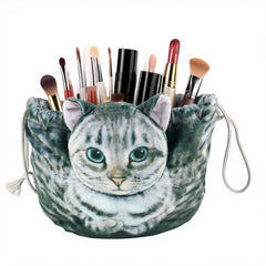 Purrfect Plush Cat Drawstring Makeup Bag