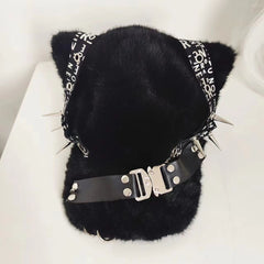 Gothic Cat Ear Studded Plush Baseball Cap