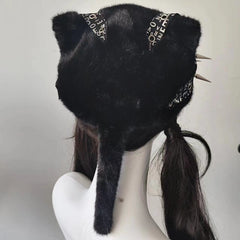 Gothic Cat Ear Studded Plush Baseball Cap