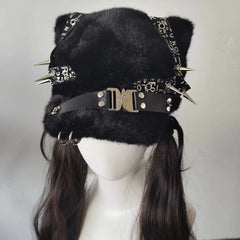 Gothic Cat Ear Studded Plush Baseball Cap