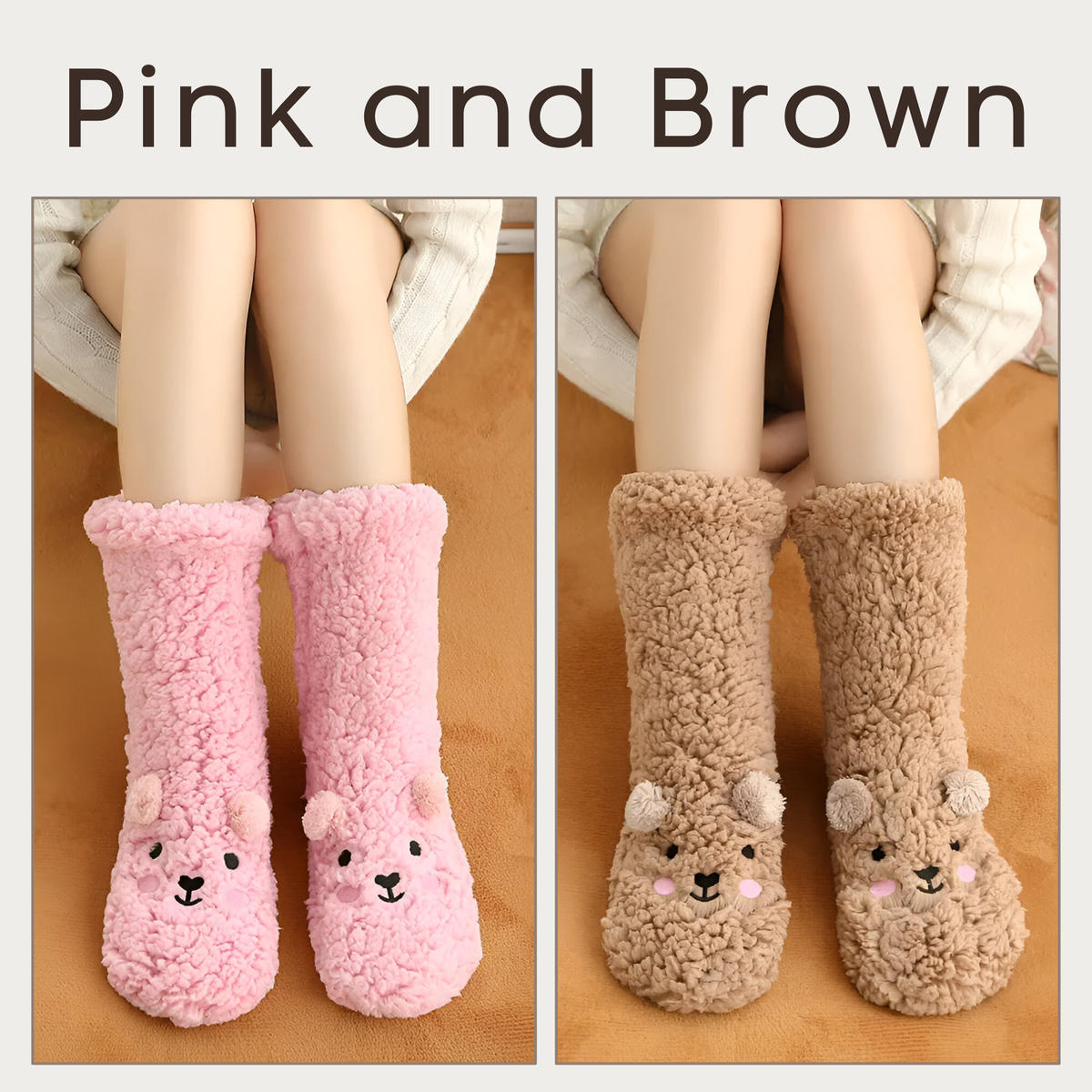 Fuzzy Bear Design Winter Socks