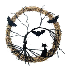 Load image into Gallery viewer, Spooky Black Cat Glowing Wreath
