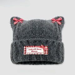 Cute Ribbon Cat Ear Winter Beanie