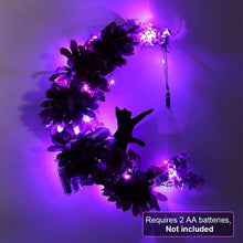 Load image into Gallery viewer, Gothic Romance Light Up Halloween Wreath with Black Cat &amp; Moon
