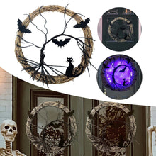 Load image into Gallery viewer, Spooky Black Cat Glowing Wreath
