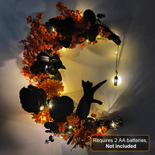 Load image into Gallery viewer, Gothic Romance Light Up Halloween Wreath with Black Cat &amp; Moon
