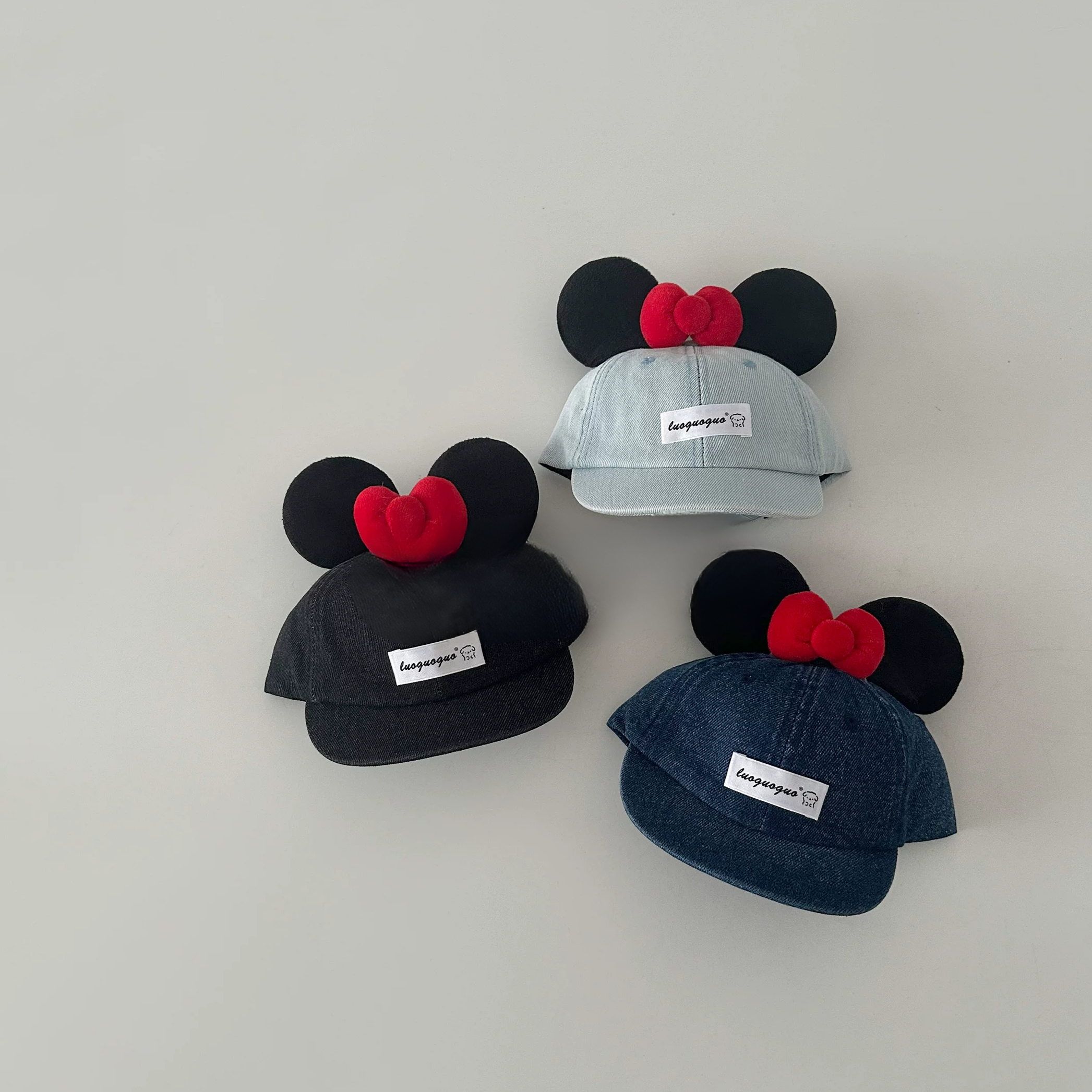 Adorable Bow & Ears Denim Short Brim Cap For Kids