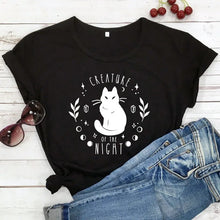 Load image into Gallery viewer, Creature Of The Night Black Cat T-shirt [Plus Sizes Available]
