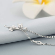 Load image into Gallery viewer, Kitten Catch Fish Necklace [925 Sterling Silver]

