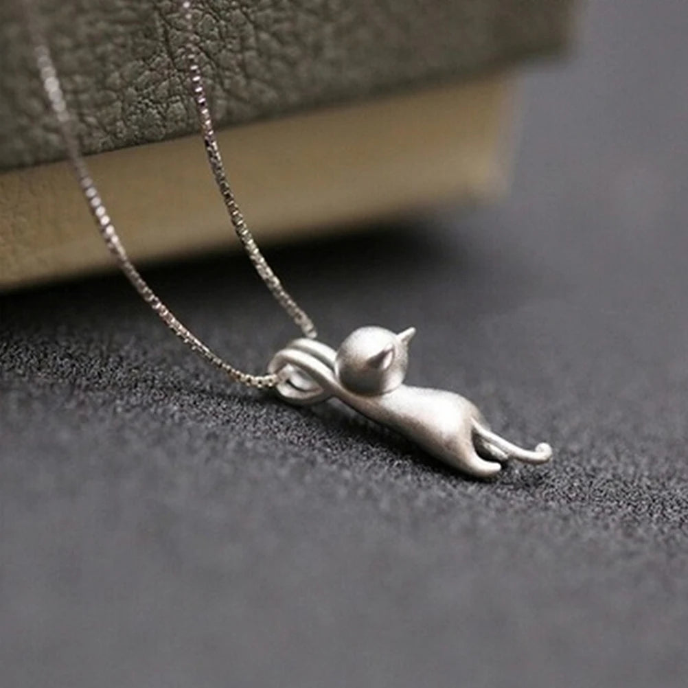 Hanging On There Cat Necklace [925 Sterling Silver]