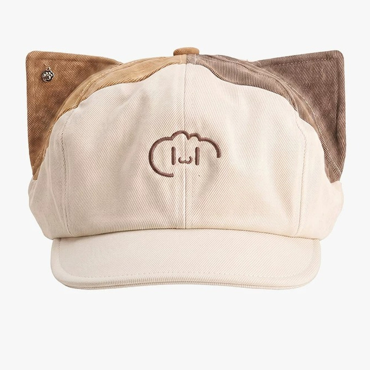 Cream White reversible cat ear beret with two-tone ears