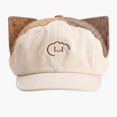 Cream White reversible cat ear beret with two-tone ears
