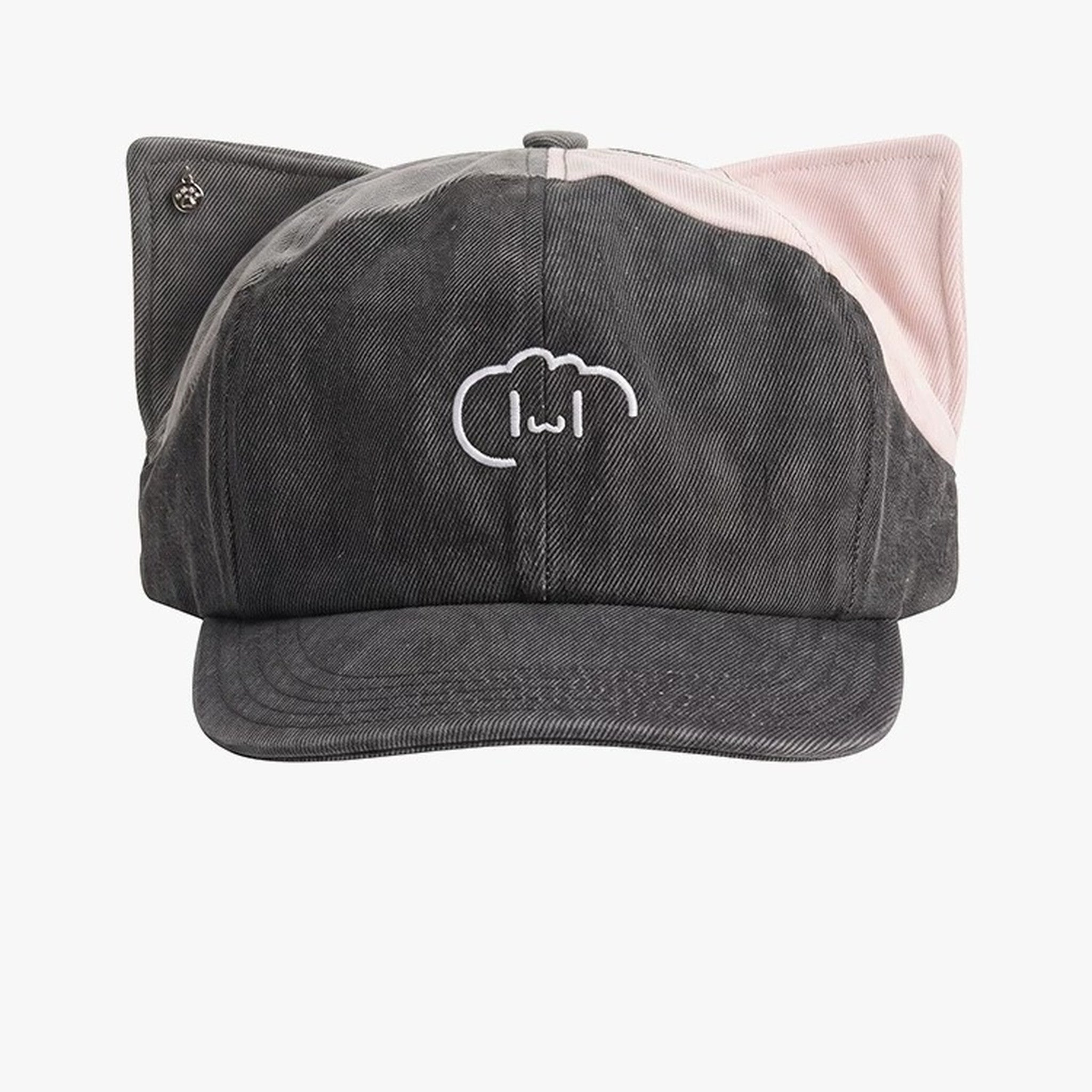 Dark Grey reversible cat ear beret with pink ear