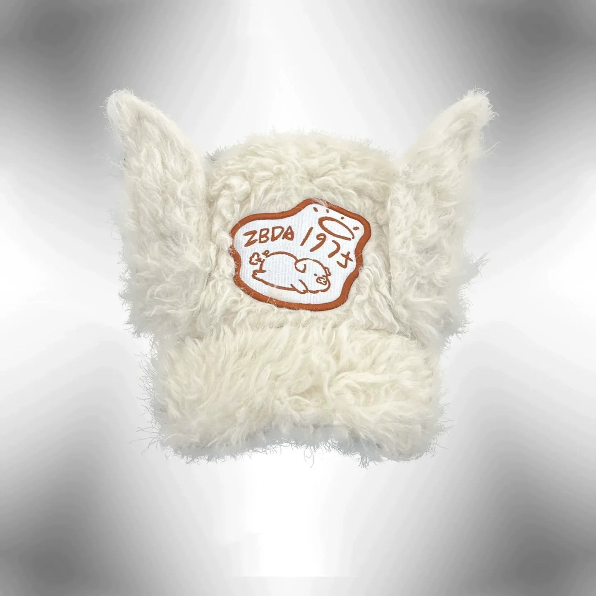 Cream fuzzy plush baseball cap with tall cat ears