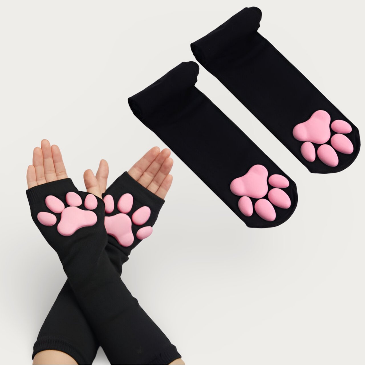 3D Pink Cat Paw Gloves & Stockings