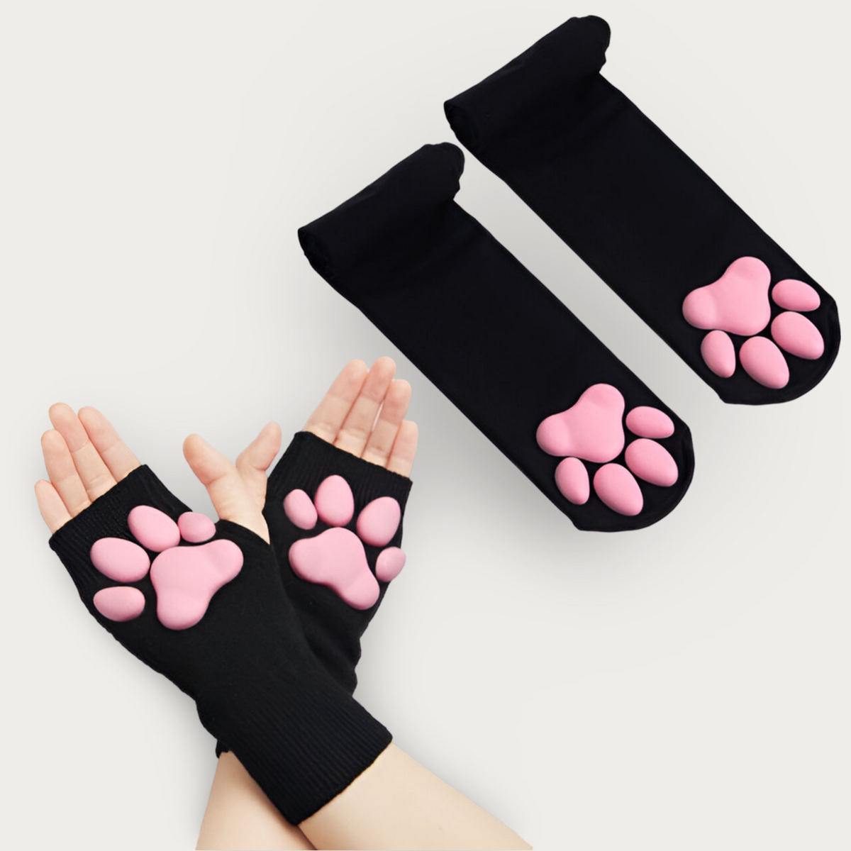 3D Pink Cat Paw Gloves & Stockings